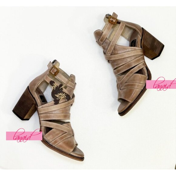 Freebird Claw Taupe Strappy Leather Distressed Heeled Sandals Tan Booties Edgy - Picture 8 of 14